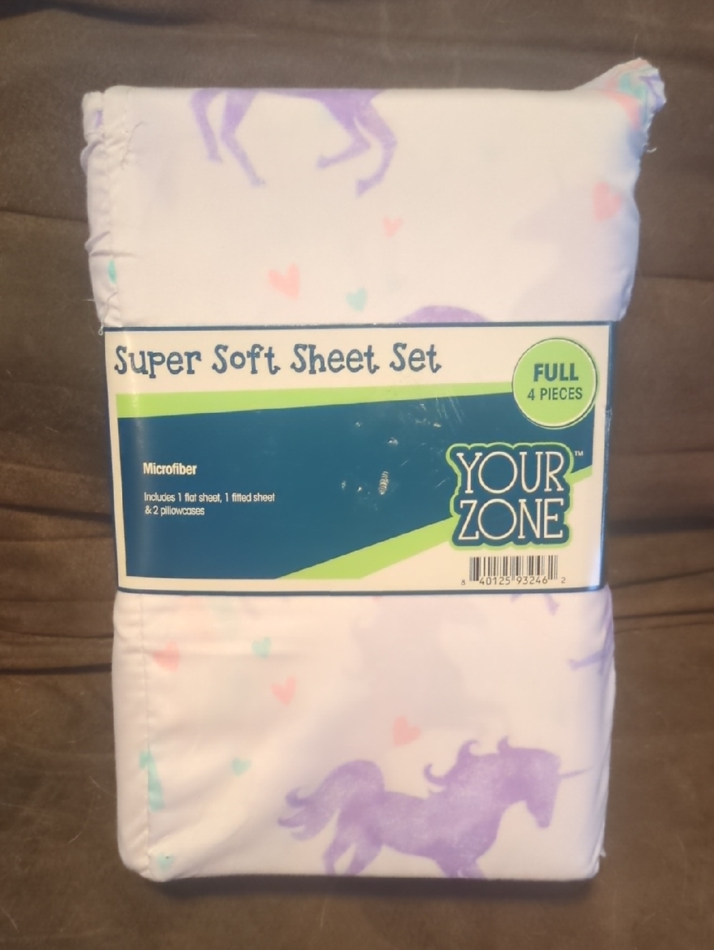 Your Zone Super Soft Full Sheet Set - Pastel Purple Unicorn Print New!
